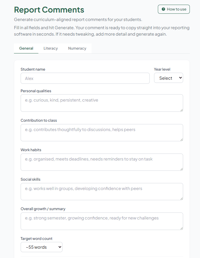 Report Comments tool screenshot