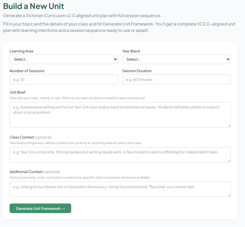 Unit Planner tool screenshot